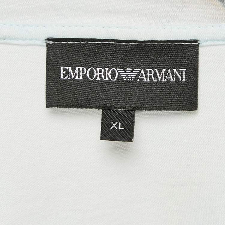 Pre Owned Emporio Armani Blue Printed Cotton T-Shirt XL