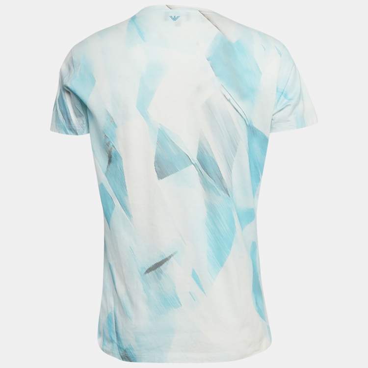 Pre Owned Emporio Armani Blue Printed Cotton T-Shirt XL