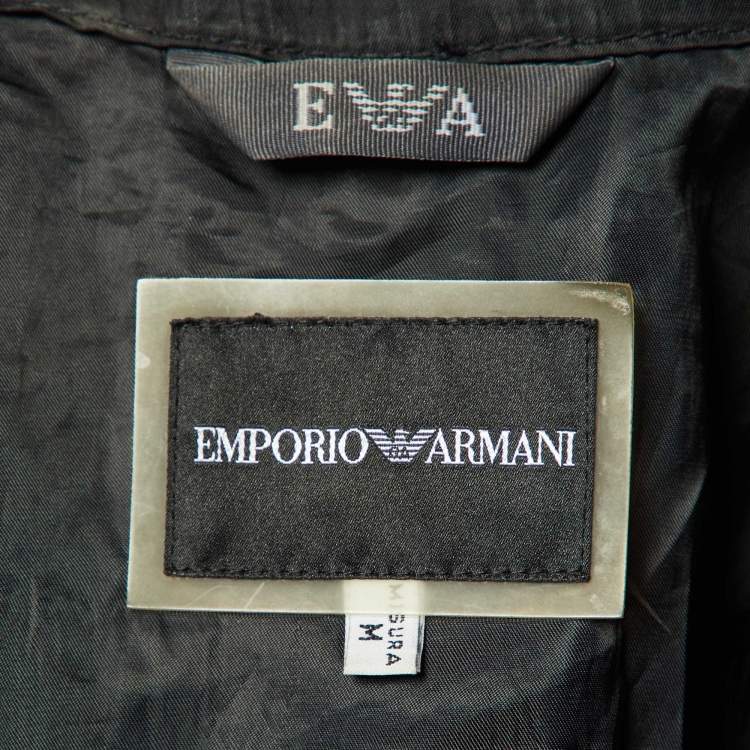 Pre Owned Emporio Armani Misura Black Leather & Nylon Paneled Biker Jacket M
