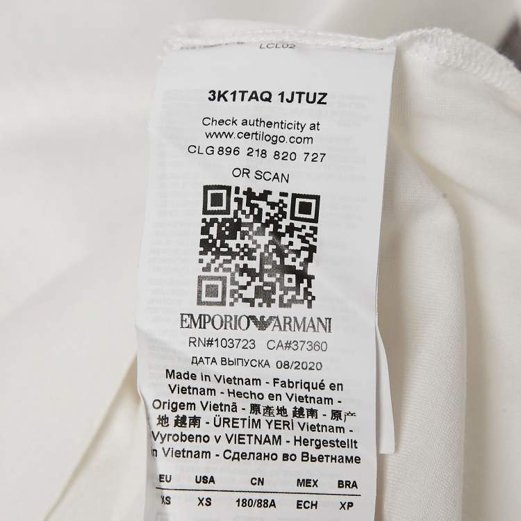 Pre Owned Emporio Armani White Embroidered Cotton T-Shirt XS