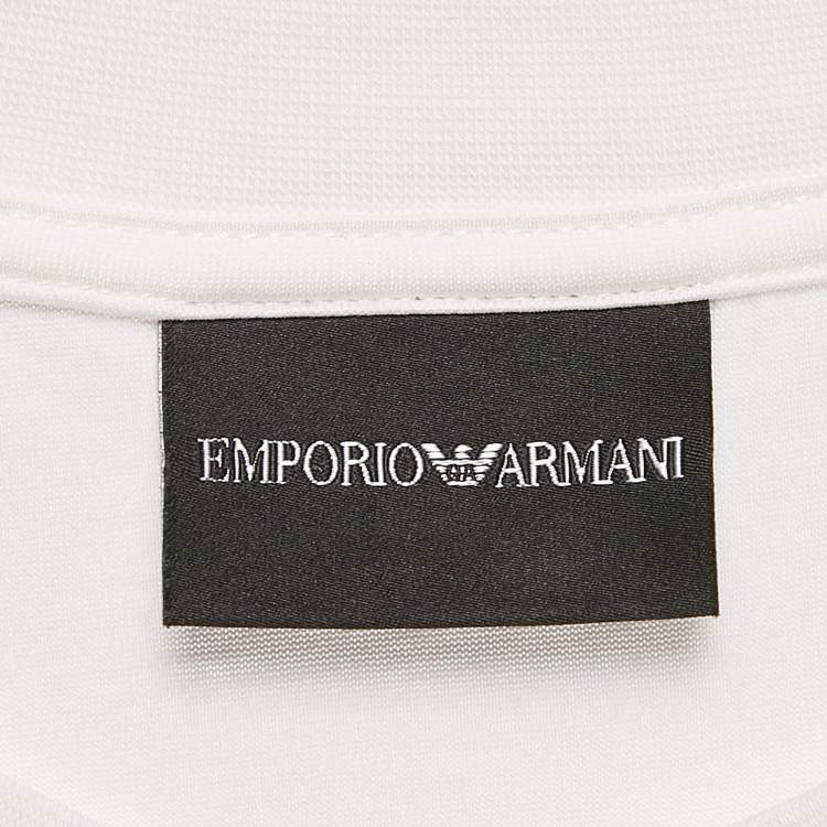 Pre Owned Emporio Armani White Embroidered Cotton T-Shirt XS