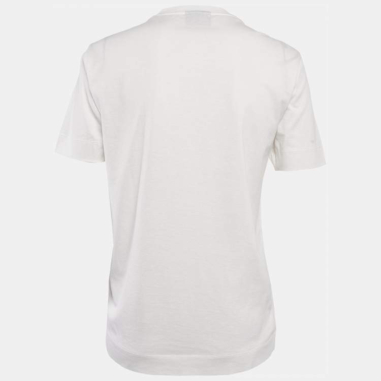 Pre Owned Emporio Armani White Embroidered Cotton T-Shirt XS