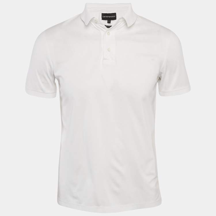 Pre Owned Emporio Armani Essential White Cotton Jersey Polo T-Shirt S