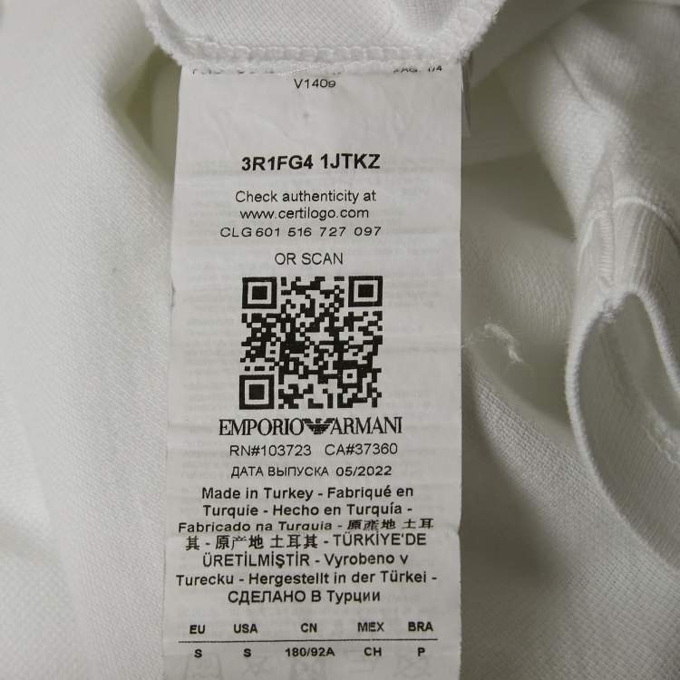 Pre Owned Emporio Armani White Cotton Pique Polo T-Shirt S