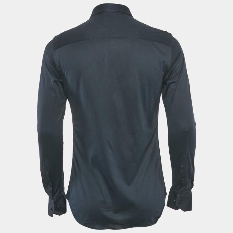 Pre Owned Emporio Armani Navy Blue Cotton Jersey Long Sleeve Shirt L