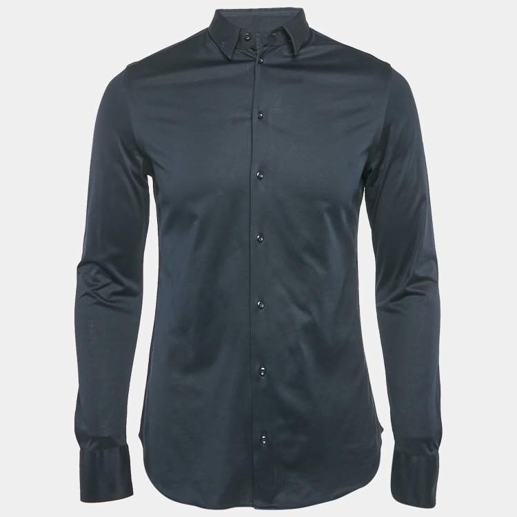 Pre Owned Emporio Armani Navy Blue Cotton Jersey Long Sleeve Shirt L