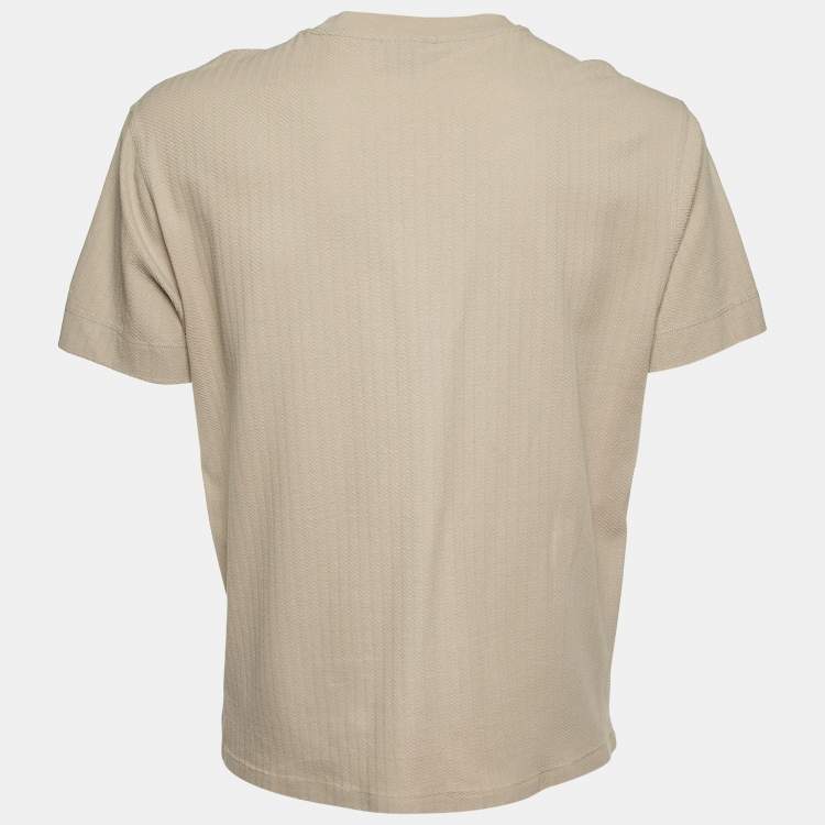 Pre Owned Emporio Armani Beige Textured Knit Crew Neck T-Shirt XL