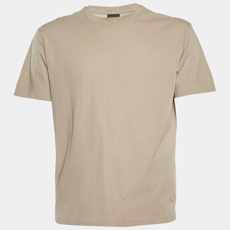 Pre Owned Emporio Armani Beige Textured Knit Crew Neck T-Shirt XL