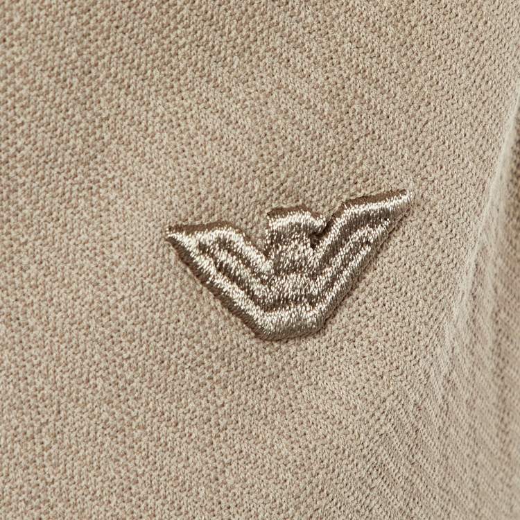 Pre Owned Emporio Armani Beige Textured Knit Crew Neck T-Shirt XL