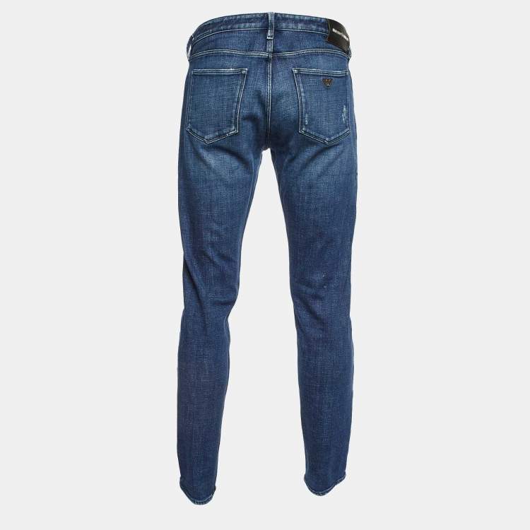 Pre Owned Emporio Armani Blue Distressed Denim Jeans M Waist 33"