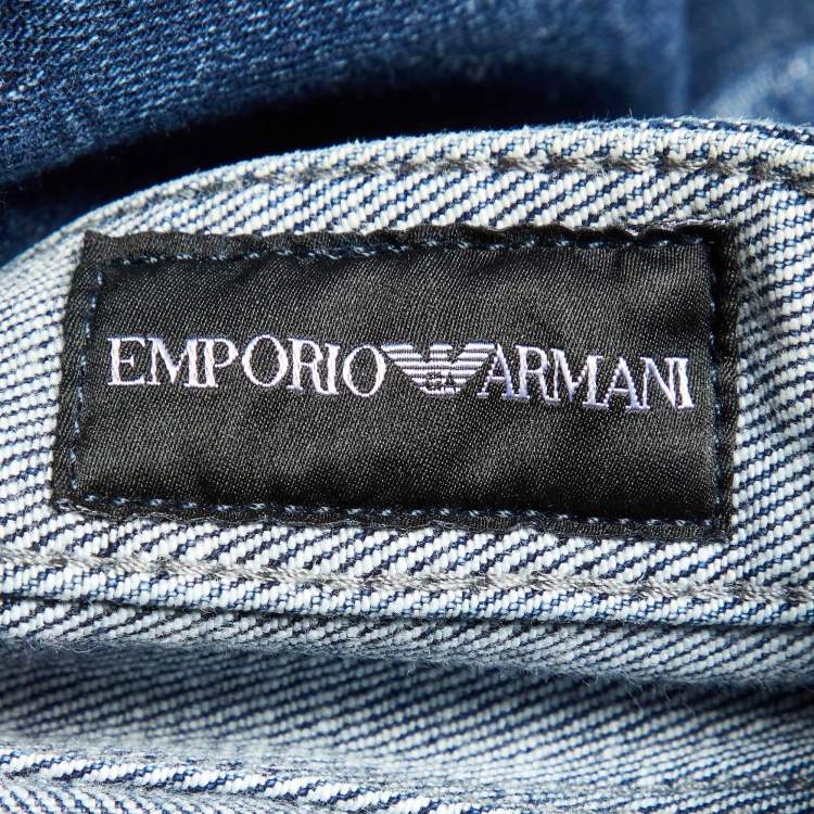 Pre Owned Emporio Armani Blue Distressed Denim Jeans M Waist 33"