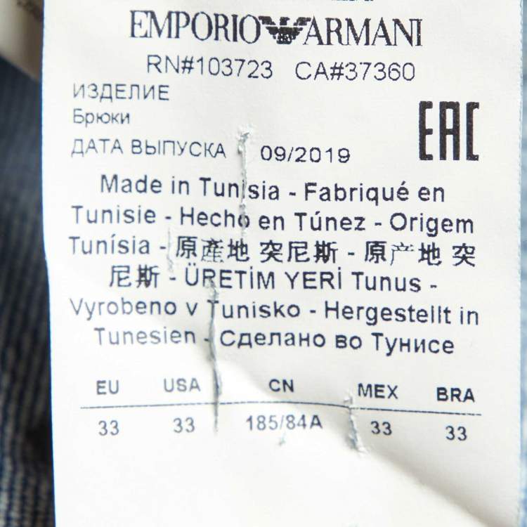 Pre Owned Emporio Armani Blue Distressed Denim Jeans M Waist 33"