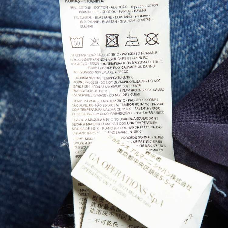 Pre Owned Emporio Armani Blue Distressed Denim Jeans M Waist 33"