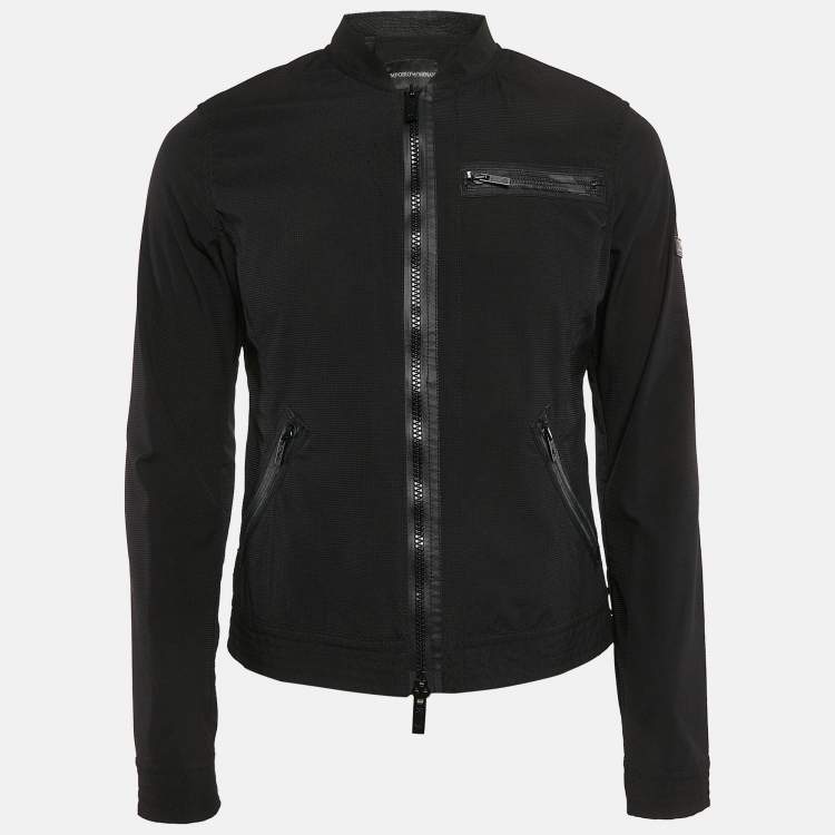 Pre Owned Emporio Armani Black Textured Synthetic Johnny Slim Fit Jacket M