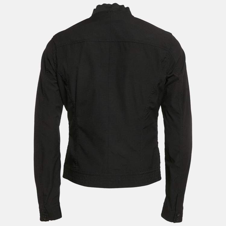 Pre Owned Emporio Armani Black Textured Synthetic Johnny Slim Fit Jacket M