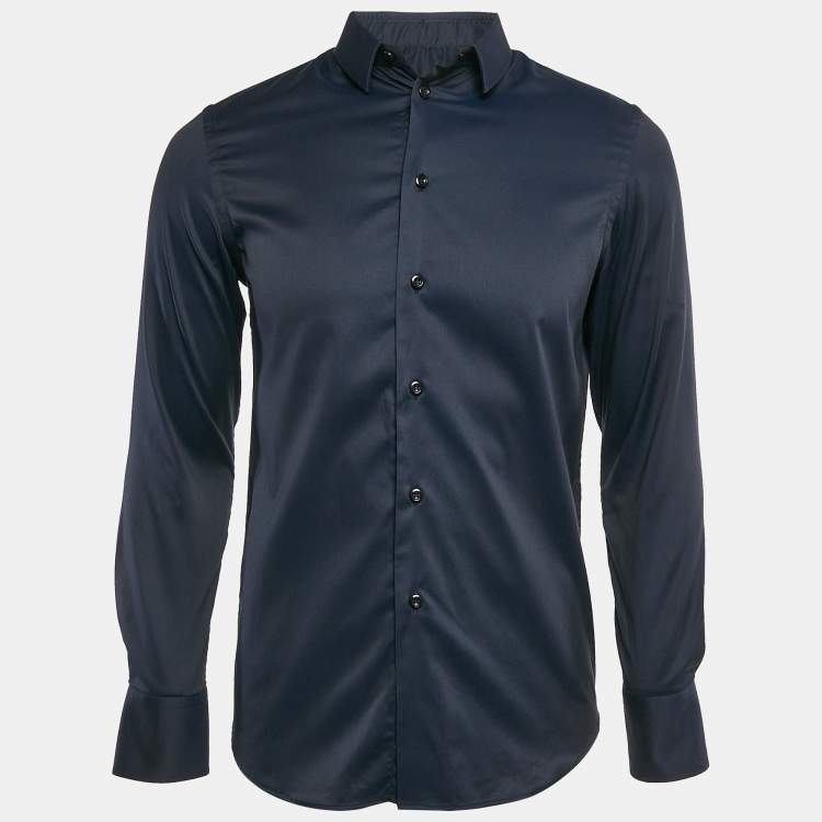 Pre Owned Emporio Armani Blue Cotton Long Sleeve Shirt M