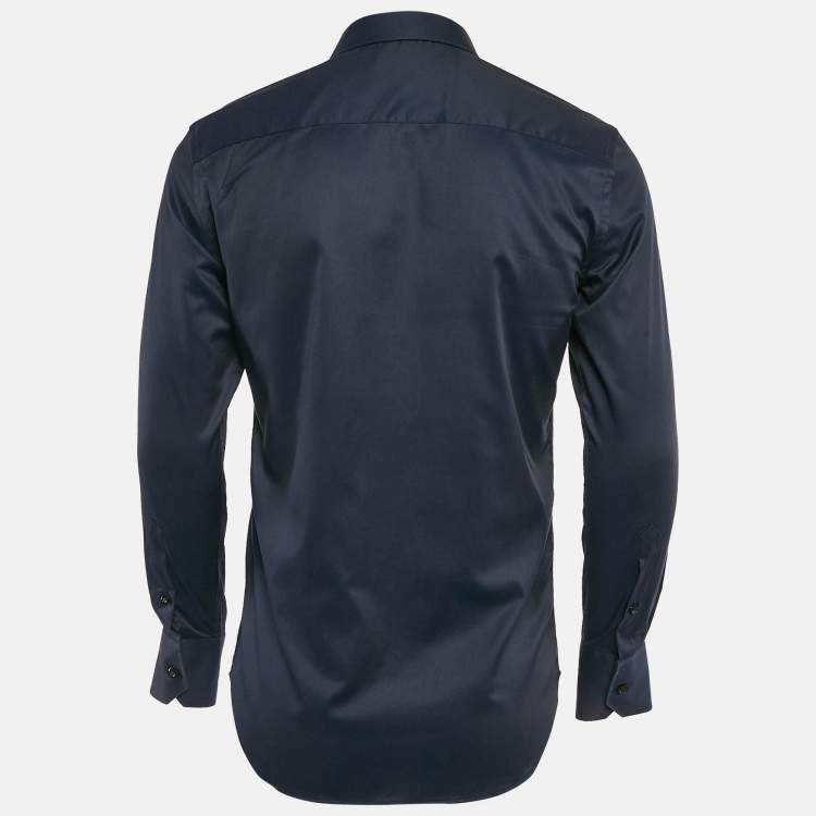 Pre Owned Emporio Armani Blue Cotton Long Sleeve Shirt M