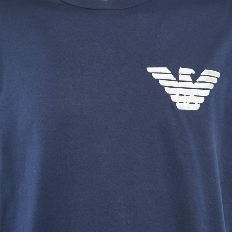 Pre Owned Emporio Armani Navy Blue Logo Applique Jersey T-Shirt XXL