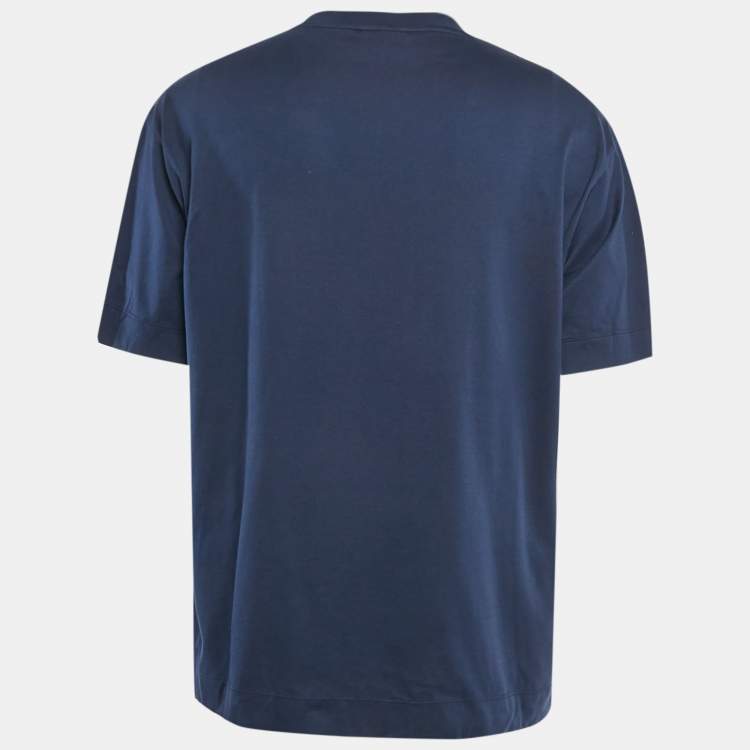 Pre Owned Emporio Armani Navy Blue Logo Applique Jersey T-Shirt XXL