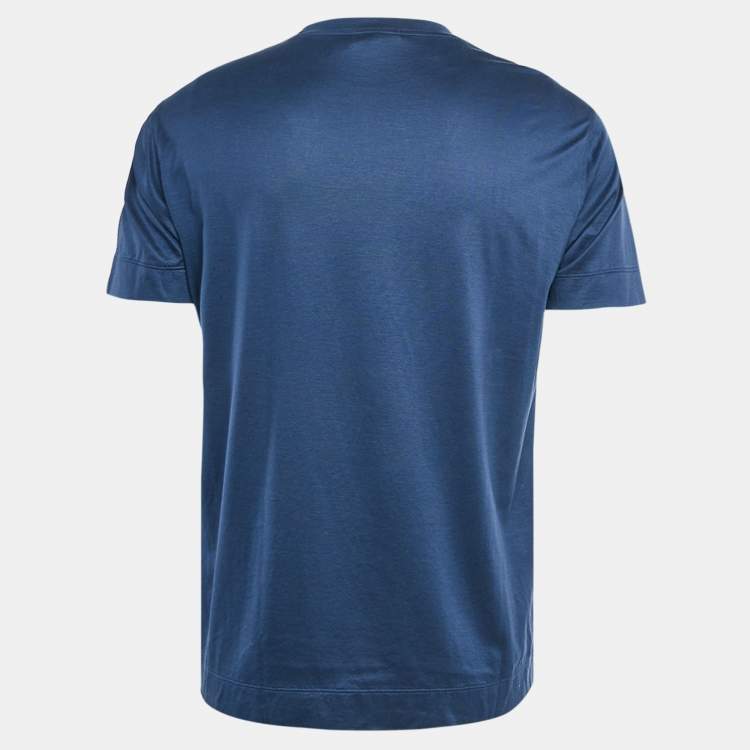 Pre Owned Emporio Armani Navy Blue Logo Embroidered Jersey T-Shirt XL
