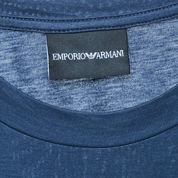 Pre Owned Emporio Armani Navy Blue Logo Embroidered Jersey T-Shirt XL