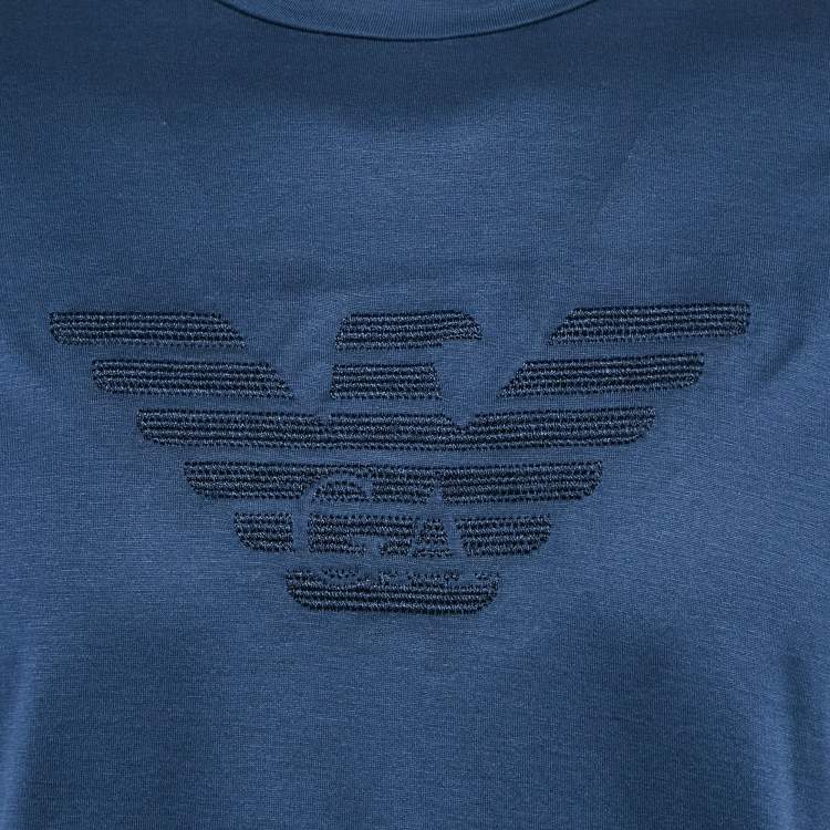 Pre Owned Emporio Armani Navy Blue Logo Embroidered Jersey T-Shirt XL