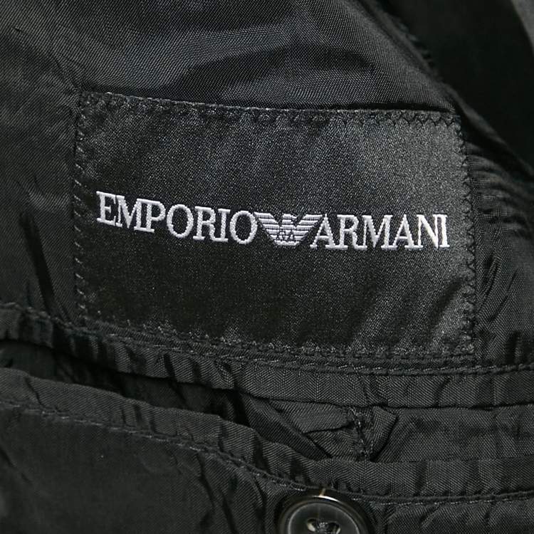 Pre Owned Emporio Armani Black/Brown Patterned Wool Blend Single Breasted Blazer L