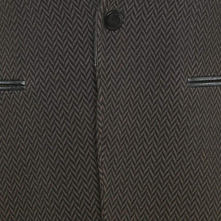 Pre Owned Emporio Armani Black/Brown Patterned Wool Blend Single Breasted Blazer L