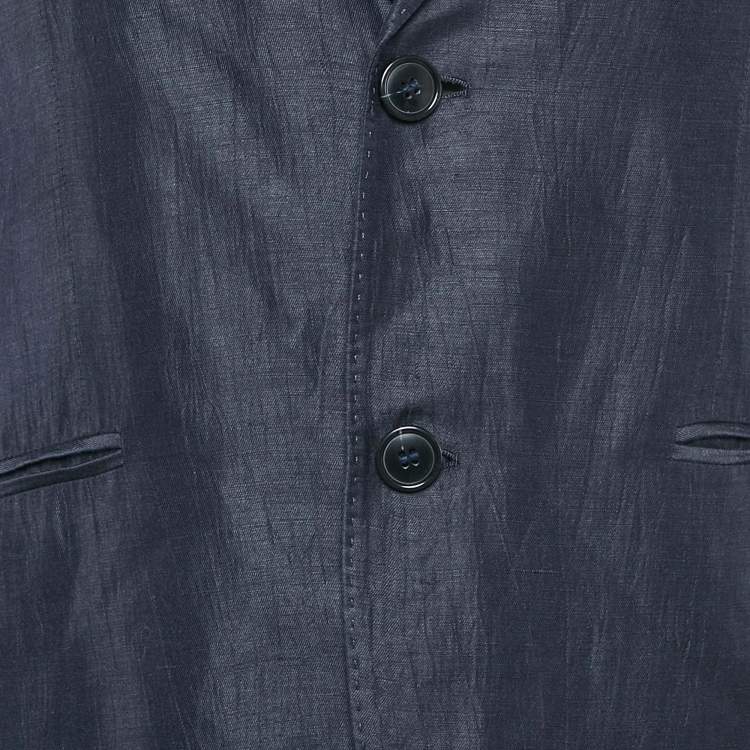 مملوكة مسبقًا Emporio Armani Blue Line Blue Linen Single Breasted Blazer M