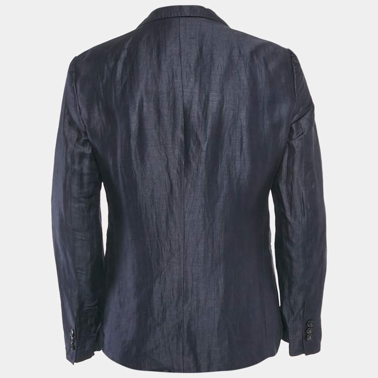 مملوكة مسبقًا Emporio Armani Blue Line Blue Linen Single Breasted Blazer M
