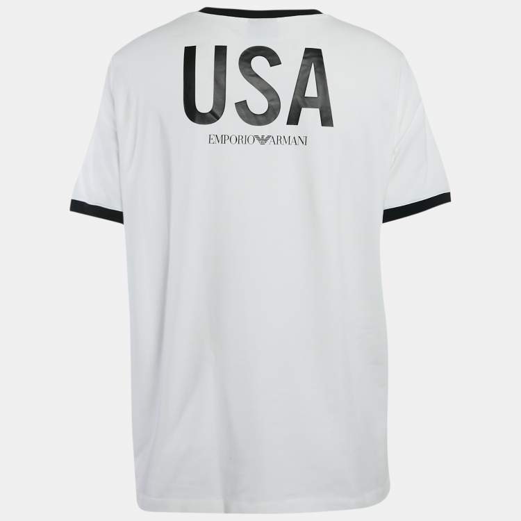 Pre Owned Emporio Armani White Logo Printed Cotton Crew Neck T-Shirt XXL