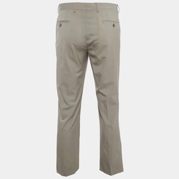Pre Owned Emporio Armani Sage Green Wool Formal Trousers L