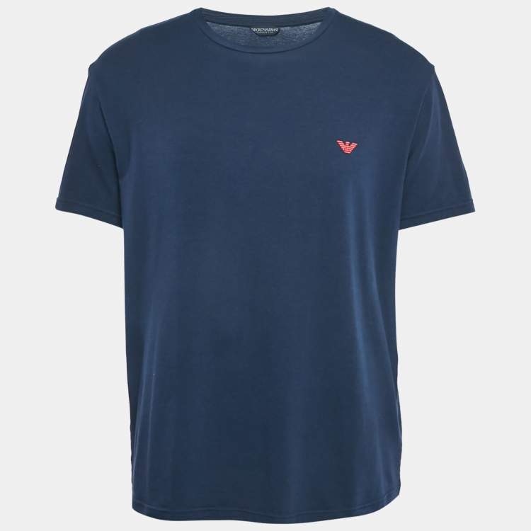 مملوكة مسبقًا Emporio Armani Navy Blue Logo Printed Cotton Crew Neck T-Shirt XL