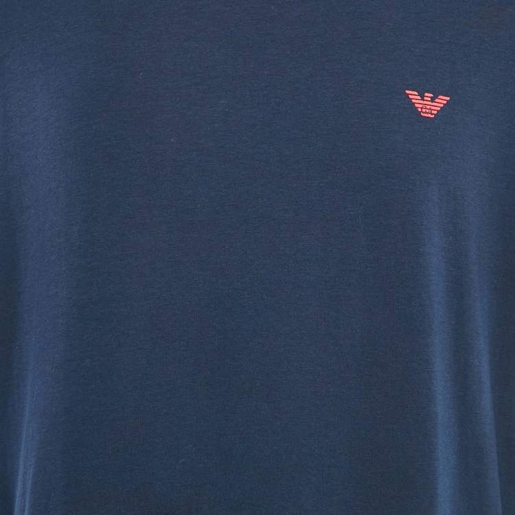 مملوكة مسبقًا Emporio Armani Navy Blue Logo Printed Cotton Crew Neck T-Shirt XL