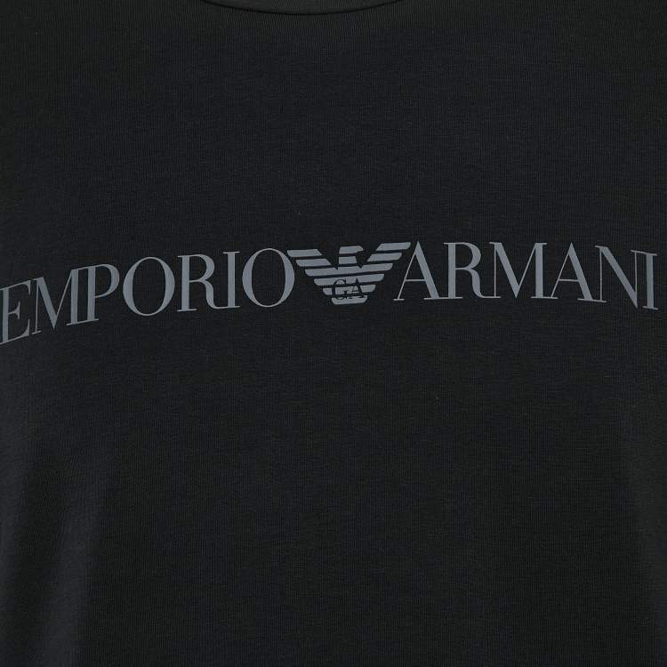 Pre Owned Emporio Armani Black Logo Print Jersey T-Shirt L