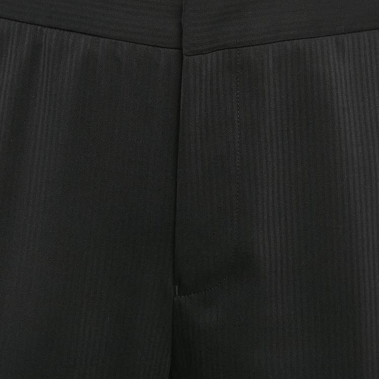 Pre Owned Emporio Armani Black Pinstripe Wool Blend Formal Trousers L