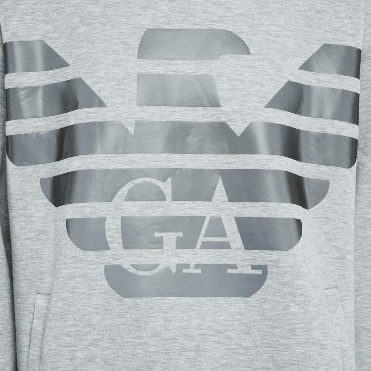 Pre Owned Emporio Armani Grey Melange Eagle Logo Print Neoprene Hoodie XL