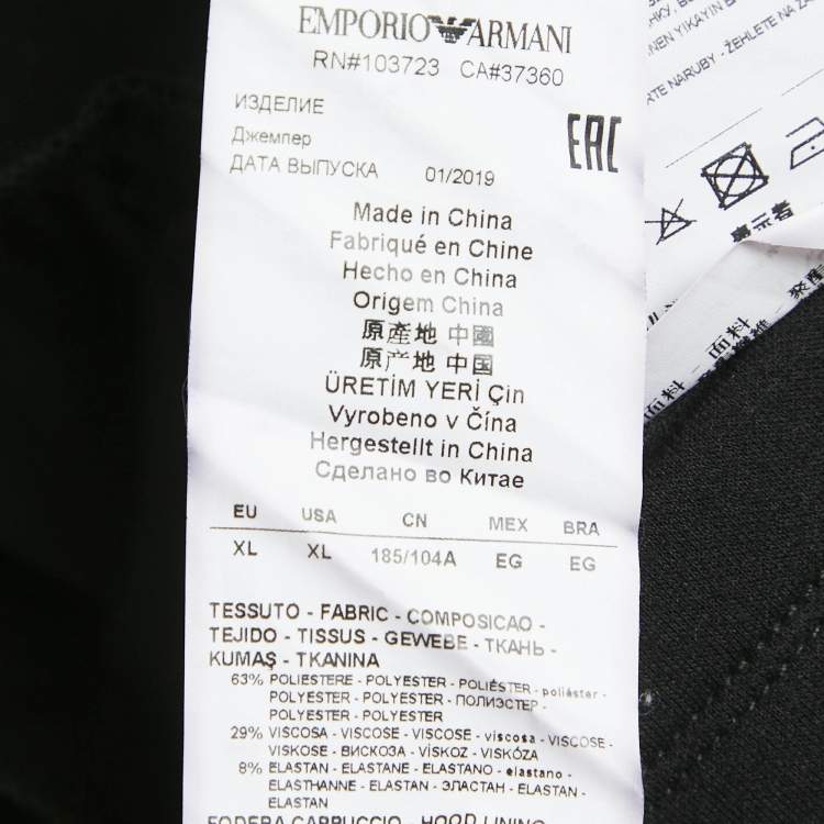 Pre Owned Emporio Armani Black Eagle Logo Print Neoprene Hoodie XL