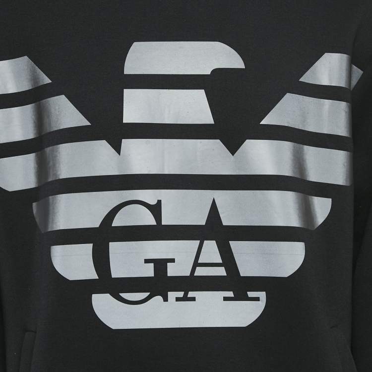 Pre Owned Emporio Armani Black Eagle Logo Print Neoprene Hoodie XL