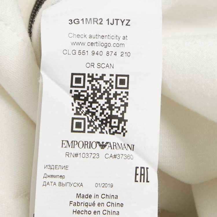 Pre Owned Emporio Armani White Eagle Logo Print Neoprene Hoodie XL