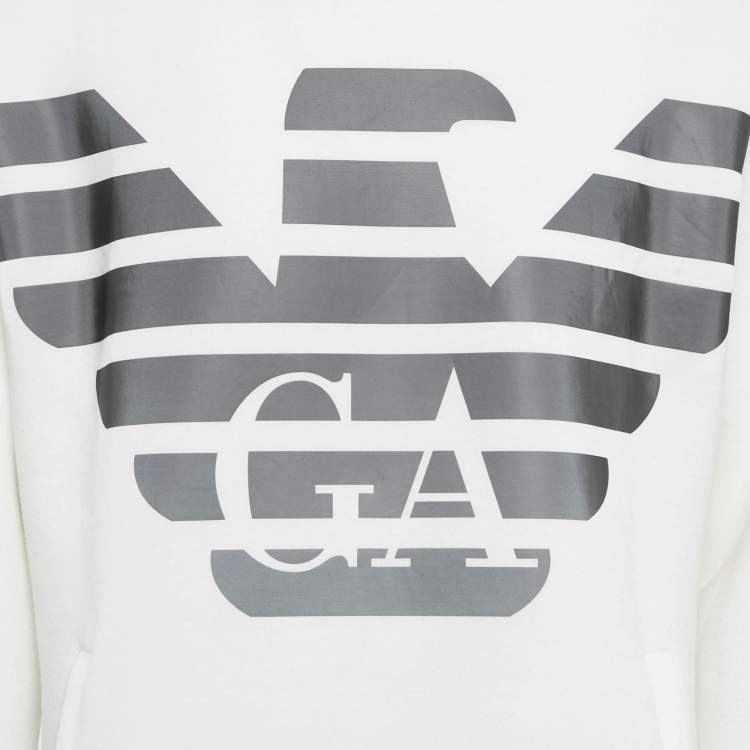 Pre Owned Emporio Armani White Eagle Logo Print Neoprene Hoodie XL