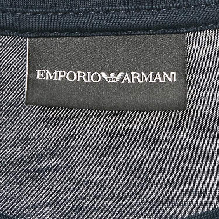 Pre Owned Emporio Armani Navy Blue Printed Cotton Crew Neck T-Shirt L