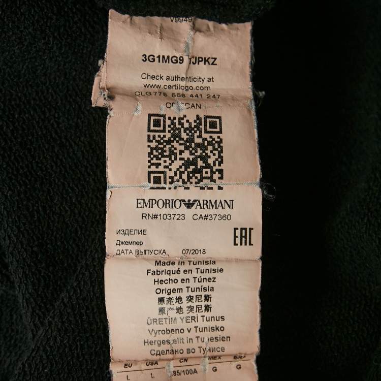 Pre Owned Emporio Armani Black Printed Cotton Crew Neck Sweatshirt L