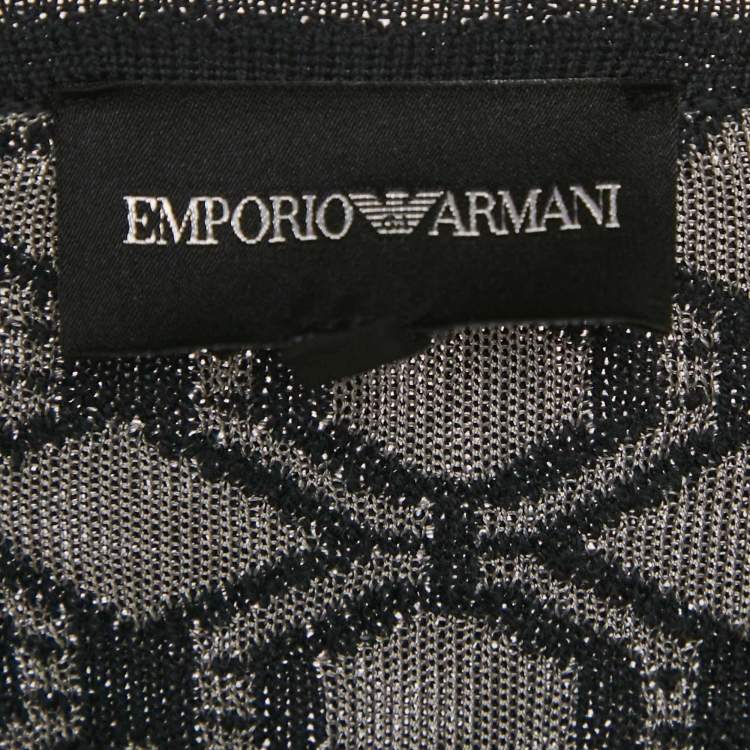 Pre Owned Emporio Armani Grey Patterned Wool Crew Neck Sweatshirt XL 