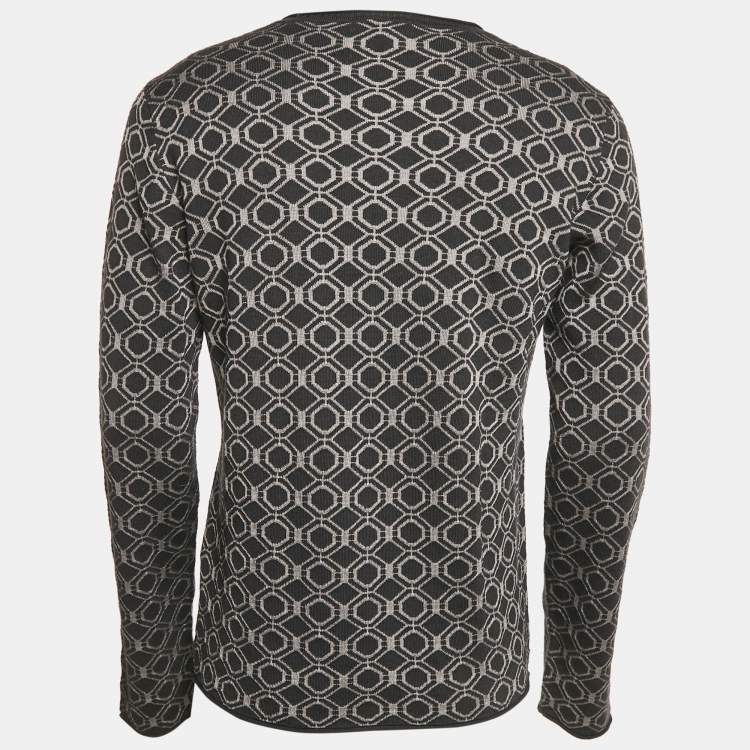 Pre Owned Emporio Armani Grey Patterned Wool Crew Neck Sweatshirt XL 