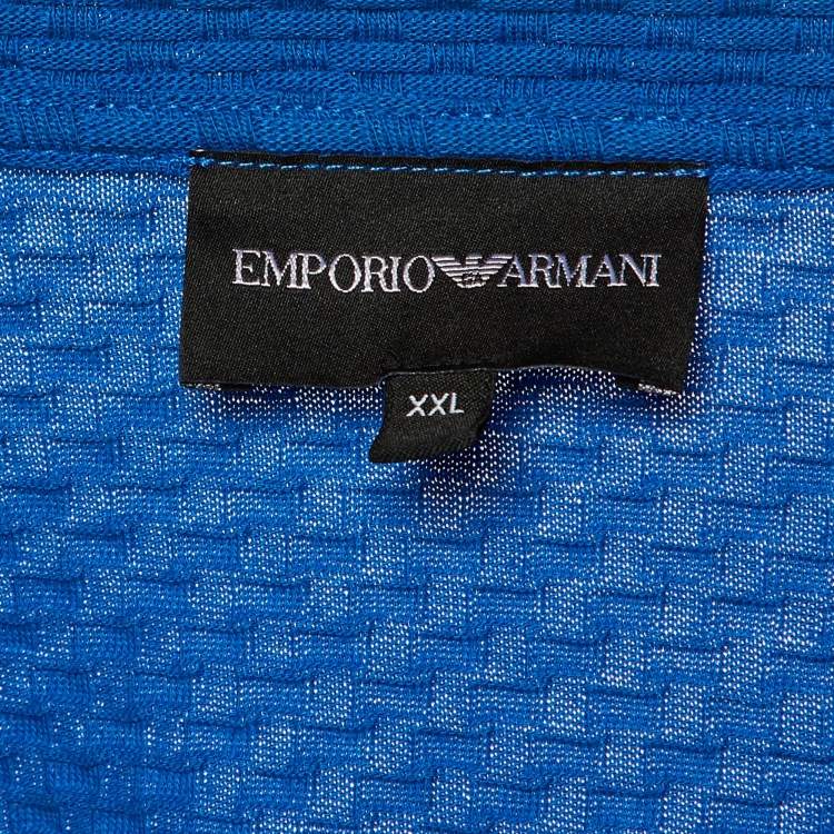مملوكة مسبقًا Emporio Armani Blue Textured Cotton Crew Neck T-Shirt XXL