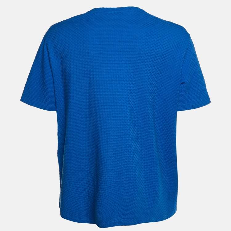 مملوكة مسبقًا Emporio Armani Blue Textured Cotton Crew Neck T-Shirt XXL