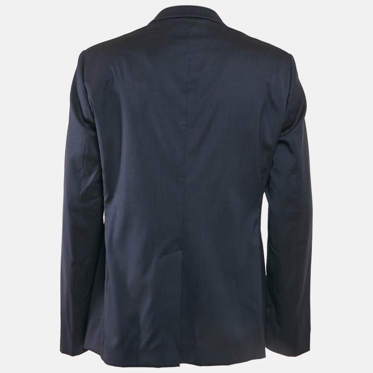 Pre Owned Emporio Armani Navy Blue Wool Zip-Up Blazer XL
