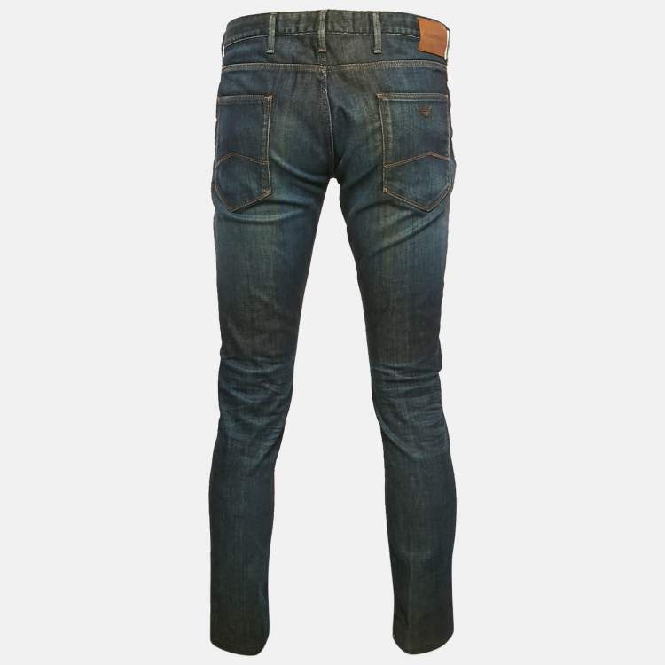 Pre Owned Emporio Armani Blue Faded Denim Skinny Jeans L Waist 34"