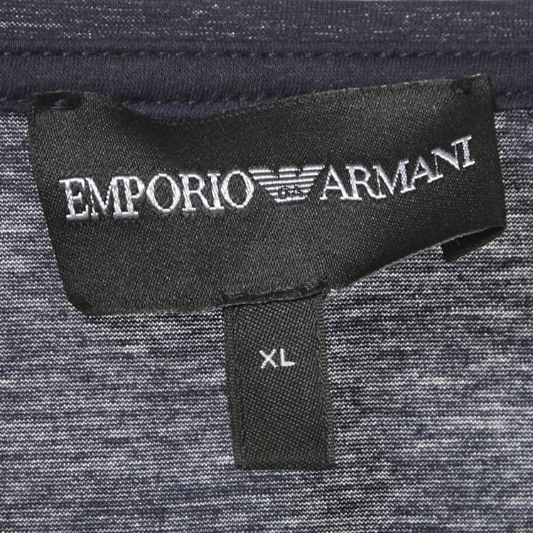 Pre Owned Emporio Armani Logo Print Navy Blue Cotton Round Neck T-Shirt XL
